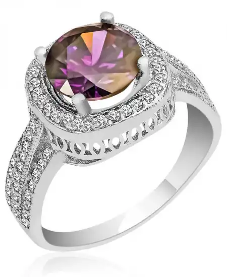 Gümüş Mor Yuvarlak Bayan Yüzük