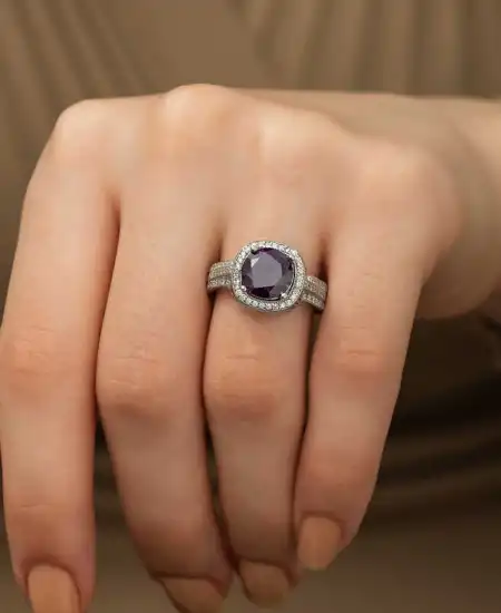 Gümüş Mor Yuvarlak Bayan Yüzük