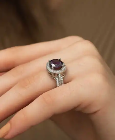 Gümüş Mor Yuvarlak Bayan Yüzük
