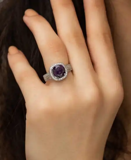 Gümüş Mor Yuvarlak Bayan Yüzük