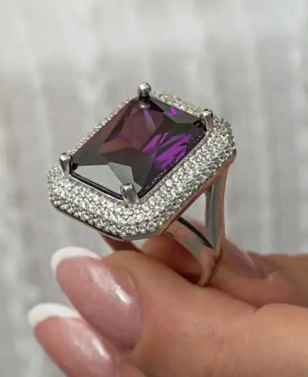 Gümüş Mor Zirkon Taşlı Kadın Yüzük
