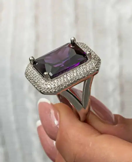 Gümüş Mor Zirkon Taşlı Kadın Yüzük