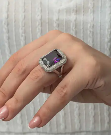 Gümüş Mor Zirkon Taşlı Kadın Yüzük