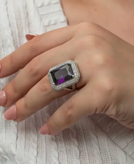 Gümüş Mor Zirkon Taşlı Kadın Yüzük