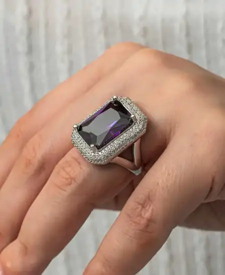 Gümüş Mor Zirkon Taşlı Kadın Yüzük