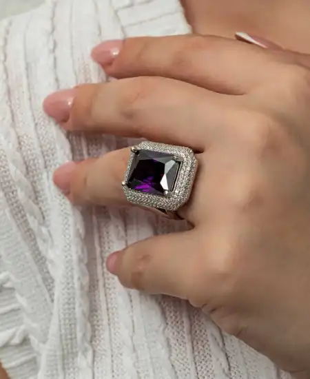 Gümüş Mor Zirkon Taşlı Kadın Yüzük