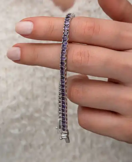 Gümüş Mor Zirkon Taşlı Su Yolu Kadın Bileklik