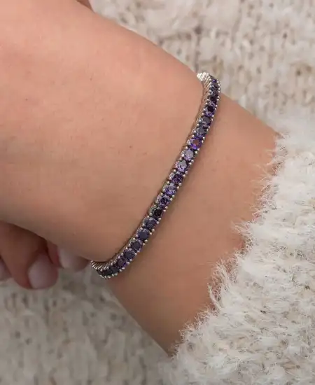 Gümüş Mor Zirkon Taşlı Su Yolu Kadın Bileklik