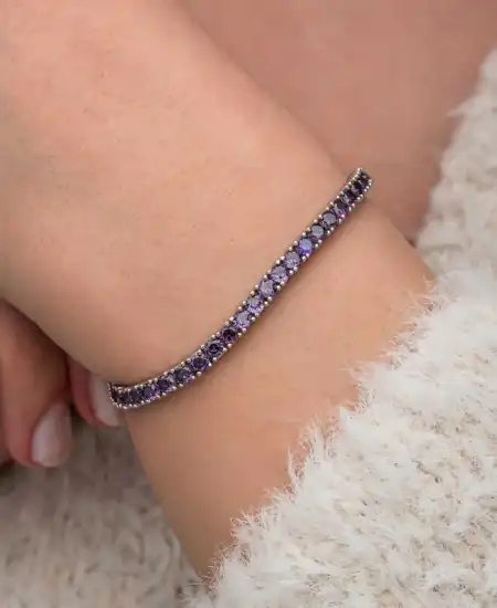 Gümüş Mor Zirkon Taşlı Su Yolu Kadın Bileklik