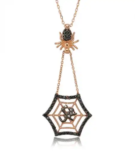 Gümüş Muhammed Yazılı Örümcek Ağı Bayan Kolye