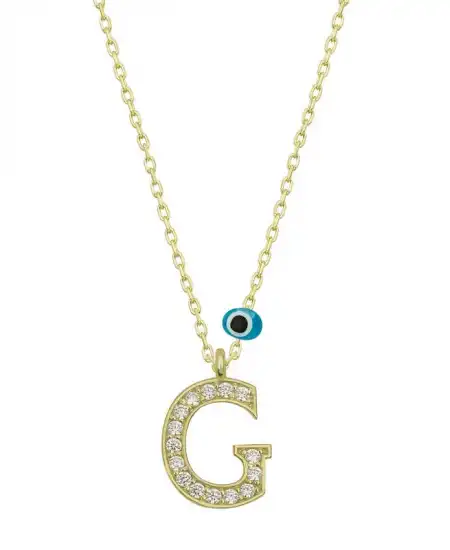 Gümüş Nazar Gold G Harfi Kadın Kolye