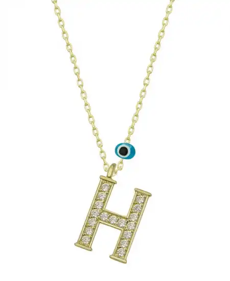 Gümüş Nazar Gold H Harfi Kadın Kolye