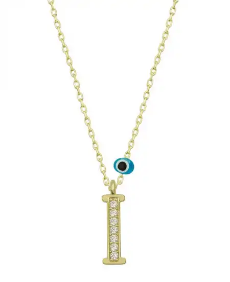 Gümüş Nazar Gold  I Harfi Kadın Kolye