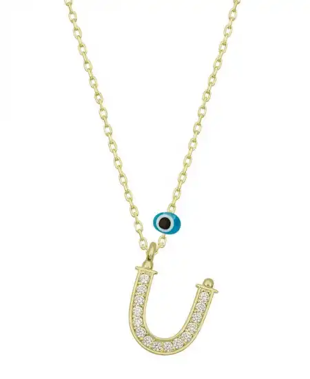 Gümüş Nazar Gold Ü Harfi Kadın Kolye