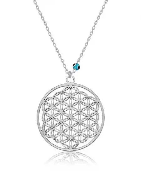 Gümüş Nazar Gözlü Yaşam Çiçeği Kolye