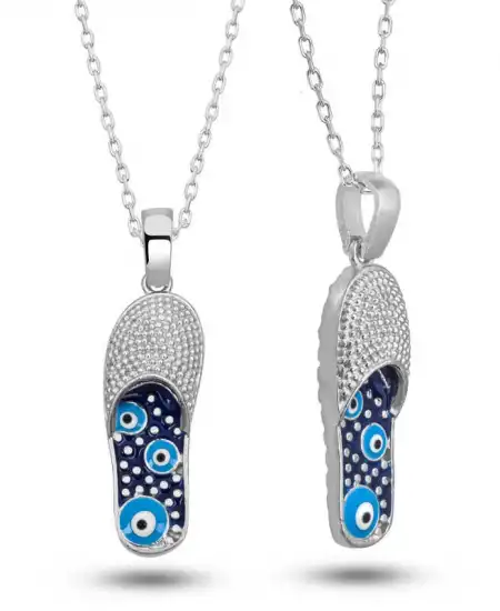 Gümüş Nazar Kapalı Terlik Kadın Kolye