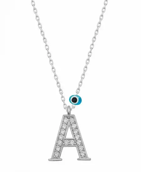 Gümüş Nazar Rodyum A Harfi Kadın Kolye