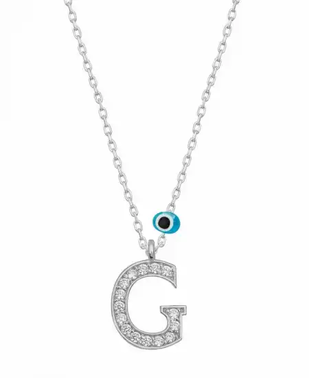 Gümüş Nazar Rodyum G Harfi Kadın Kolye