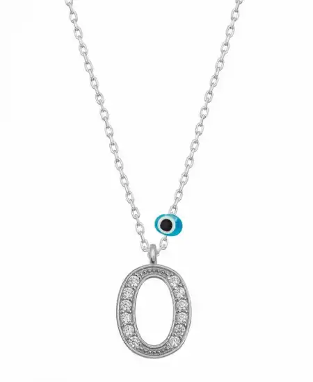 Gümüş Nazar Rodyum O Harfi Kadın Kolye