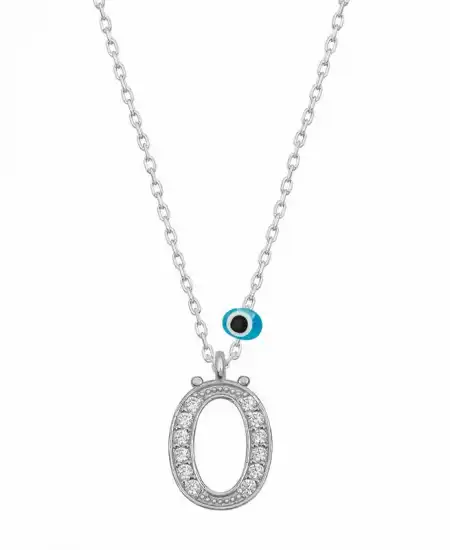 Gümüş Nazar Rodyum Ö Harfi Kadın Kolye