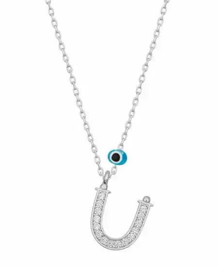 Gümüş Nazar Rodyum Ü Harfi Kadın Kolye