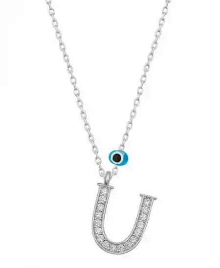 Gümüş Nazar Rodyum U Harfi Kadın Kolye