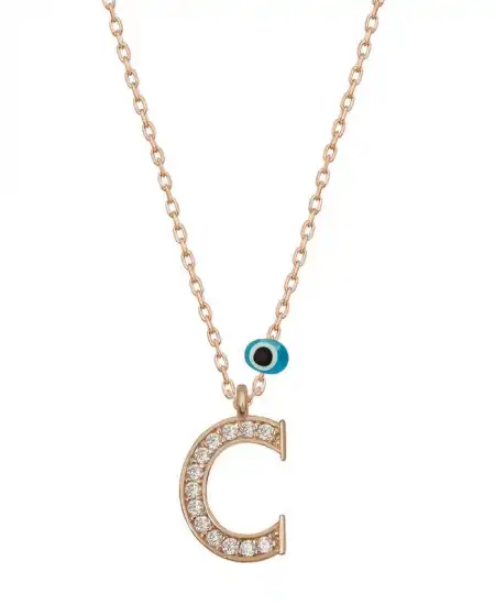 Gümüş Nazar Rose C Harfi Kadın Kolye