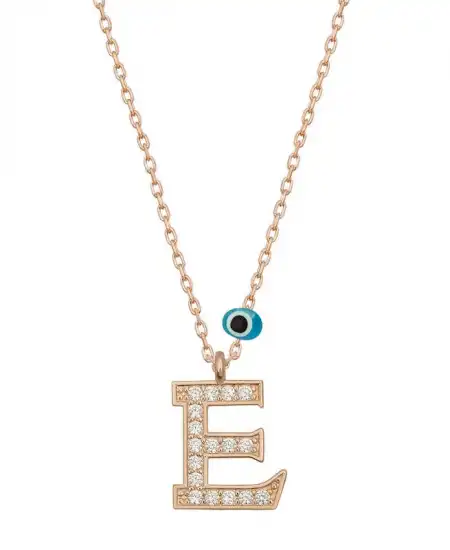 Gümüş Nazar Rose E Harfi Kadın Kolye