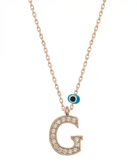 Gümüş Nazar Rose G Harfi Kadın Kolye