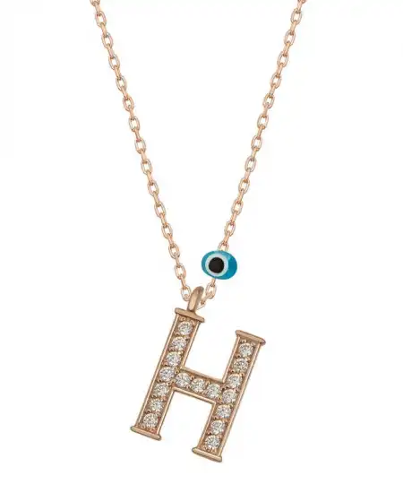 Gümüş Nazar Rose H Harfi Kadın Kolye