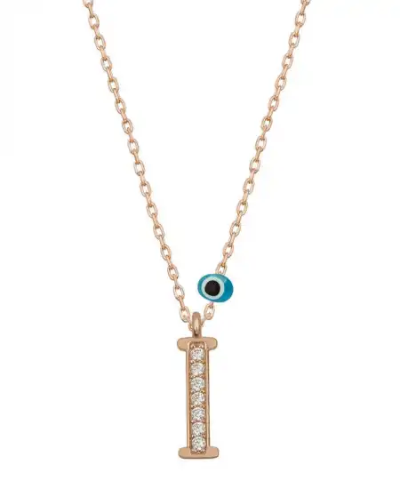 Gümüş Nazar Rose I Harfi Kadın Kolye