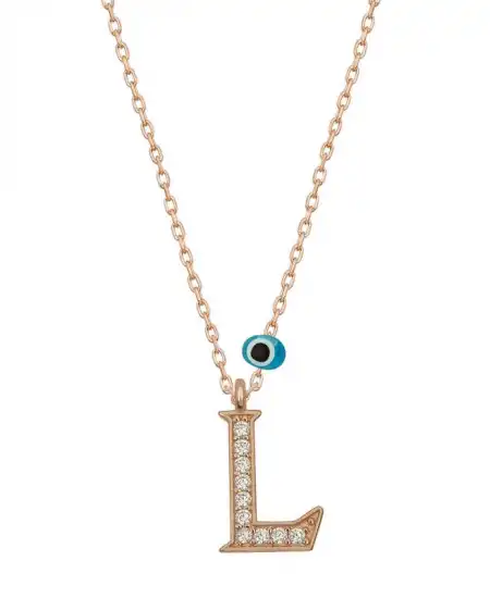 Gümüş Nazar Rose L Harfi Kadın Kolye