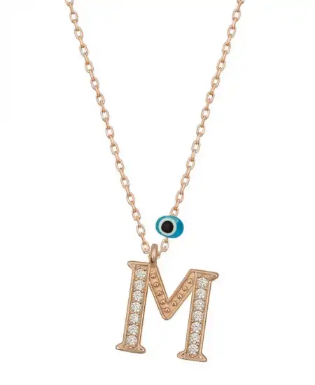 Gümüş Nazar Rose M Harfi Kadın Kolye