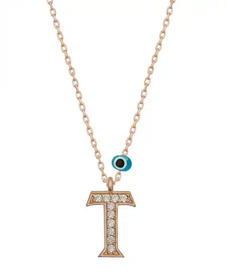 Gümüş Nazar Rose T Harfi Kadın Kolye