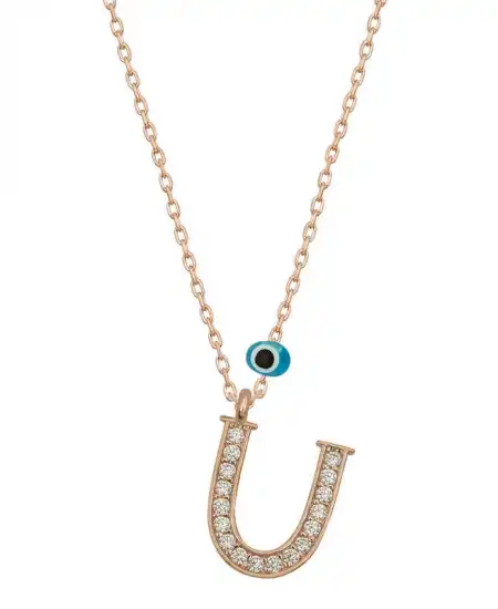 Gümüş Nazar Rose U Harfi Kadın Kolye