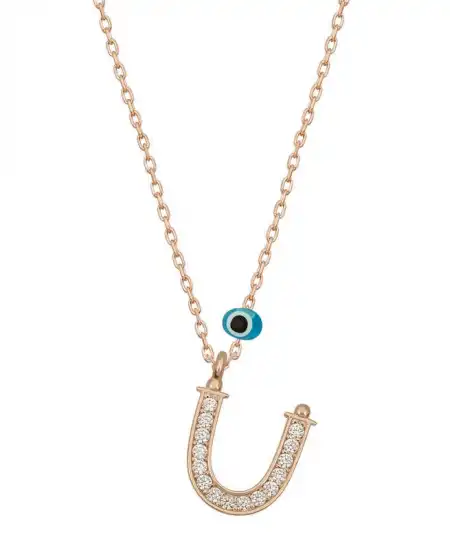 Gümüş Nazar Rose Ü Harfi Kadın Kolye