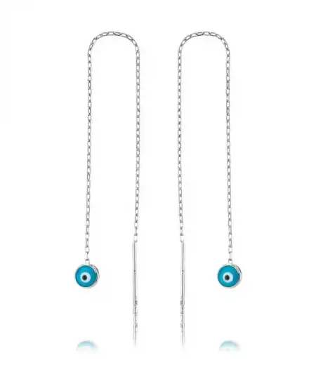 Gümüş Nazar Zincirli Küpe