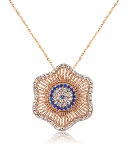 Gümüş Nazarlı Çiçek Bayan Kolye