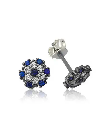 Gümüş Nazarlı Çiçek Çivili Küpe