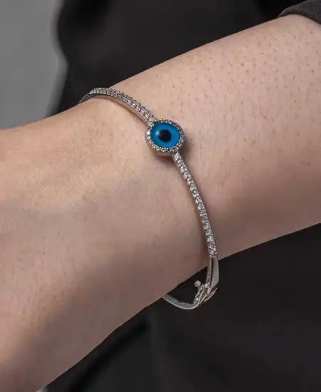 Gümüş Nazarlı Göz Kadın Bilezik
