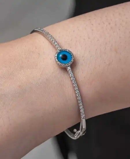 Gümüş Nazarlı Göz Kadın Bilezik