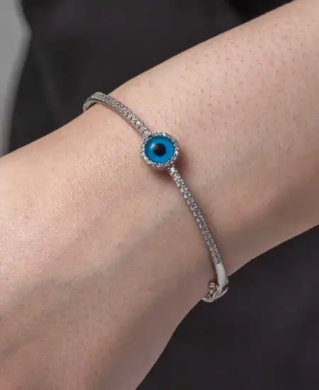 Gümüş Nazarlı Göz Kadın Bilezik