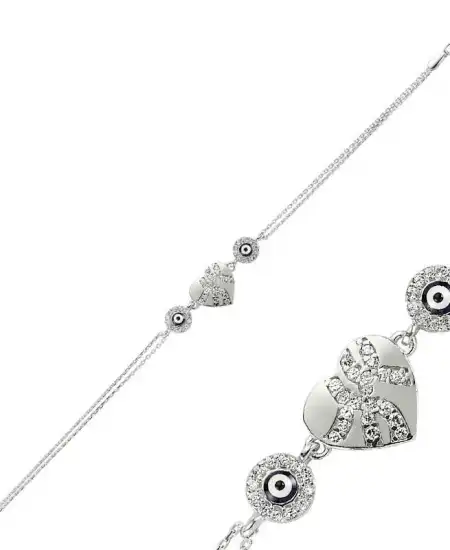 Gümüş Nazarlı Kalp Bayan Bileklik