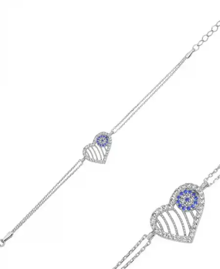 Gümüş Nazarlı Kalp Kadın Bileklik