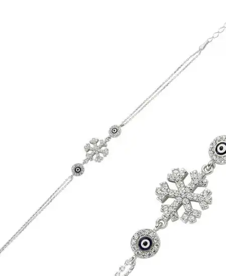 Gümüş Nazarlı Kar Tanesi Bayan Bileklik