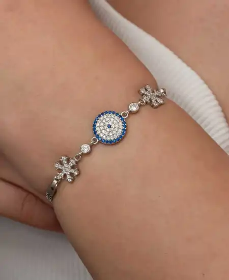 Gümüş Nazarlı Kar Tanesi Kadın Bileklik