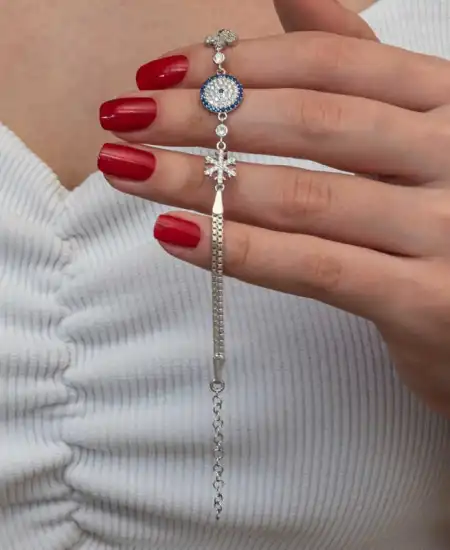 Gümüş Nazarlı Kar Tanesi Kadın Bileklik