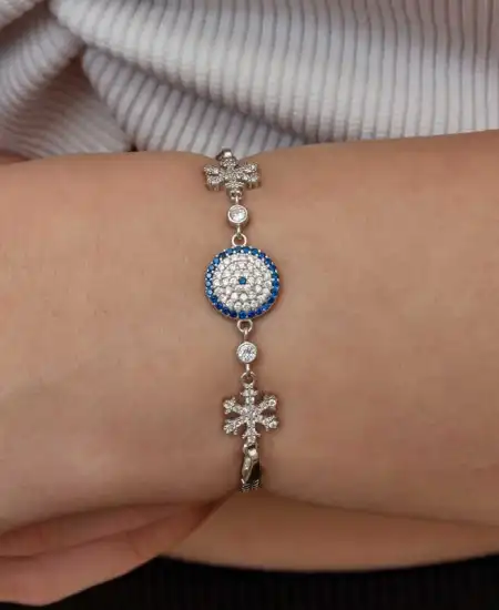 Gümüş Nazarlı Kar Tanesi Kadın Bileklik