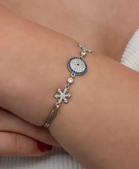 Gümüş Nazarlı Kar Tanesi Kadın Bileklik