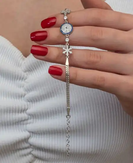 Gümüş Nazarlı Kar Tanesi Kadın Bileklik